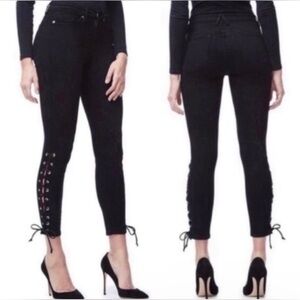 Good American Good Legs Black Crop Lace Up Jeans
